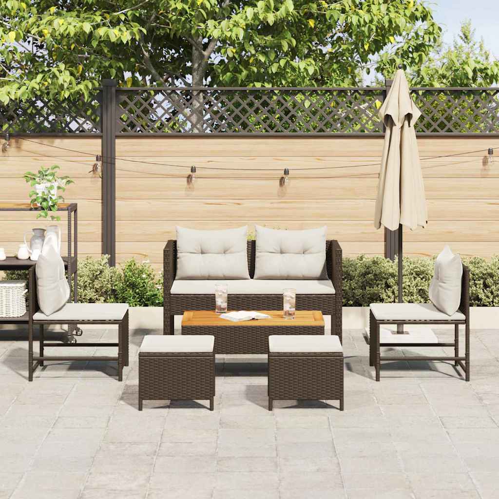 Set Divano da Giardino 6 pz-Sofa da Giardino-Divanetto da esterno Marrone e Crema polyrattan