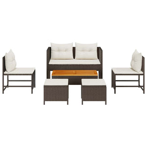 Set Divano da Giardino 6 pz-Sofa da Giardino-Divanetto da esterno Marrone e Crema polyrattan