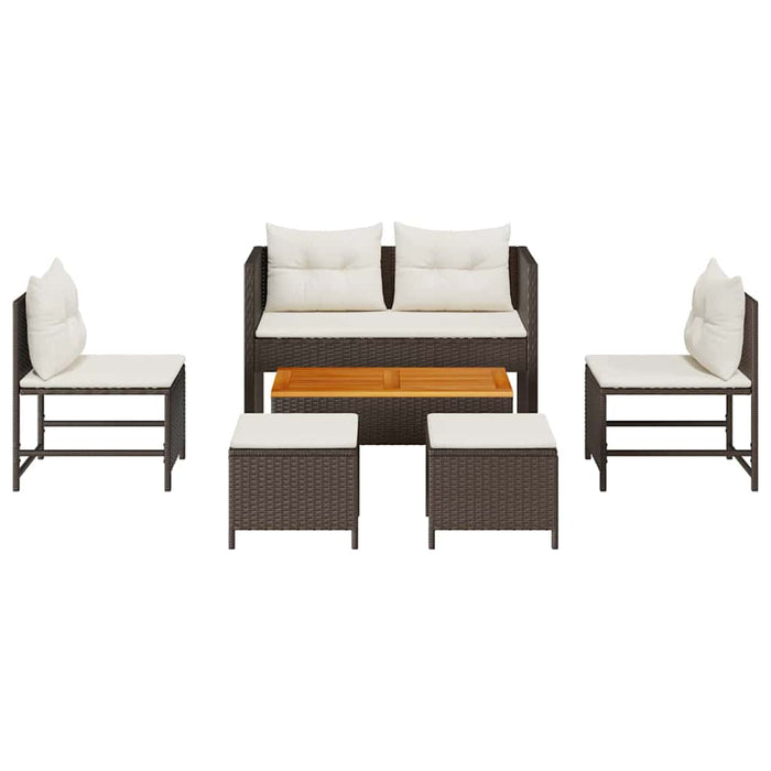 Set Divano da Giardino 6 pz-Sofa da Giardino-Divanetto da esterno Marrone e Crema polyrattan