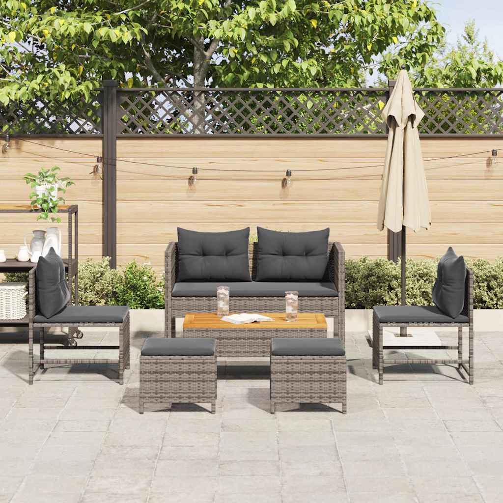 Set Divano da Giardino 6 pz-Sofa da Giardino-Divanetto da esterno Grigio e Grigio Scuro polyrattan