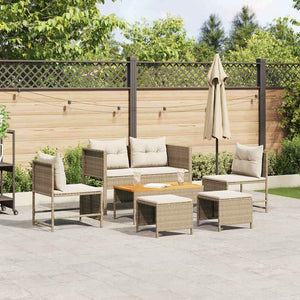Set Divano da Giardino 6 pz-Sofa da Giardino-Divanetto da esterno Beige e Crema polyrattan