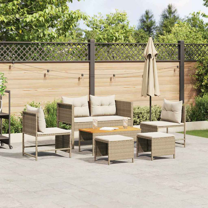 Set Divano da Giardino 6 pz-Sofa da Giardino-Divanetto da esterno Beige e Crema polyrattan