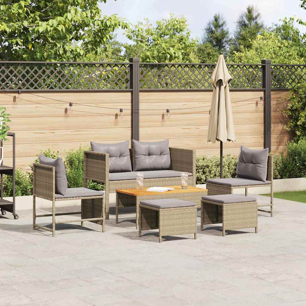 Set Divano da Giardino 6 pz-Sofa da Giardino-Divanetto da esterno Beige e Grigio Chiaro polyrattan