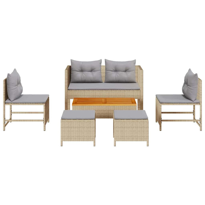Set Divano da Giardino 6 pz-Sofa da Giardino-Divanetto da esterno Beige e Grigio Chiaro polyrattan