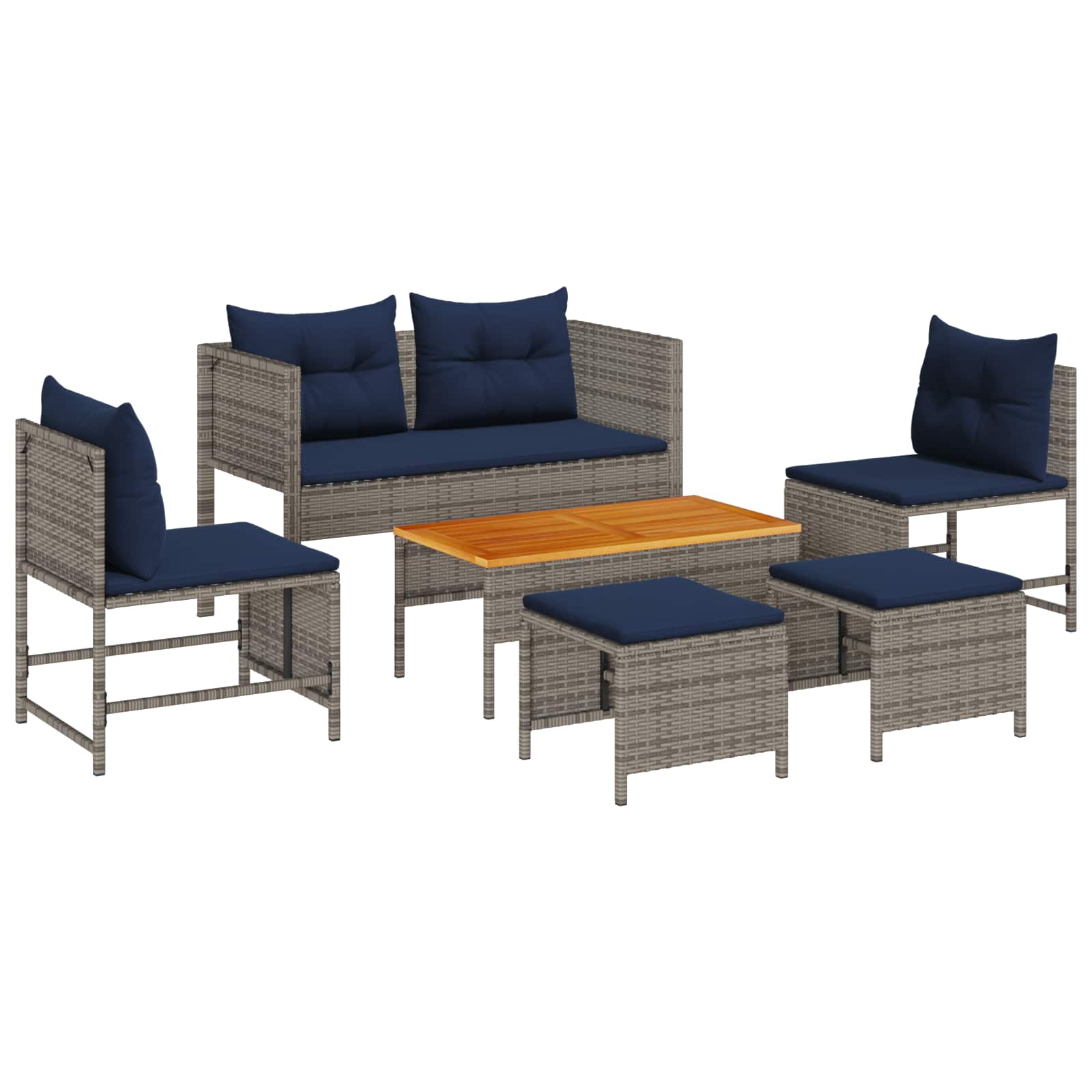 Set Divano da Giardino 6 pz-Sofa da Giardino-Divanetto da esterno Grigio e Blu Navy polyrattan