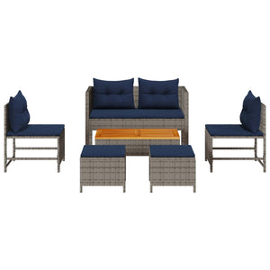Set Divano da Giardino 6 pz-Sofa da Giardino-Divanetto da esterno Grigio e Blu Navy polyrattan