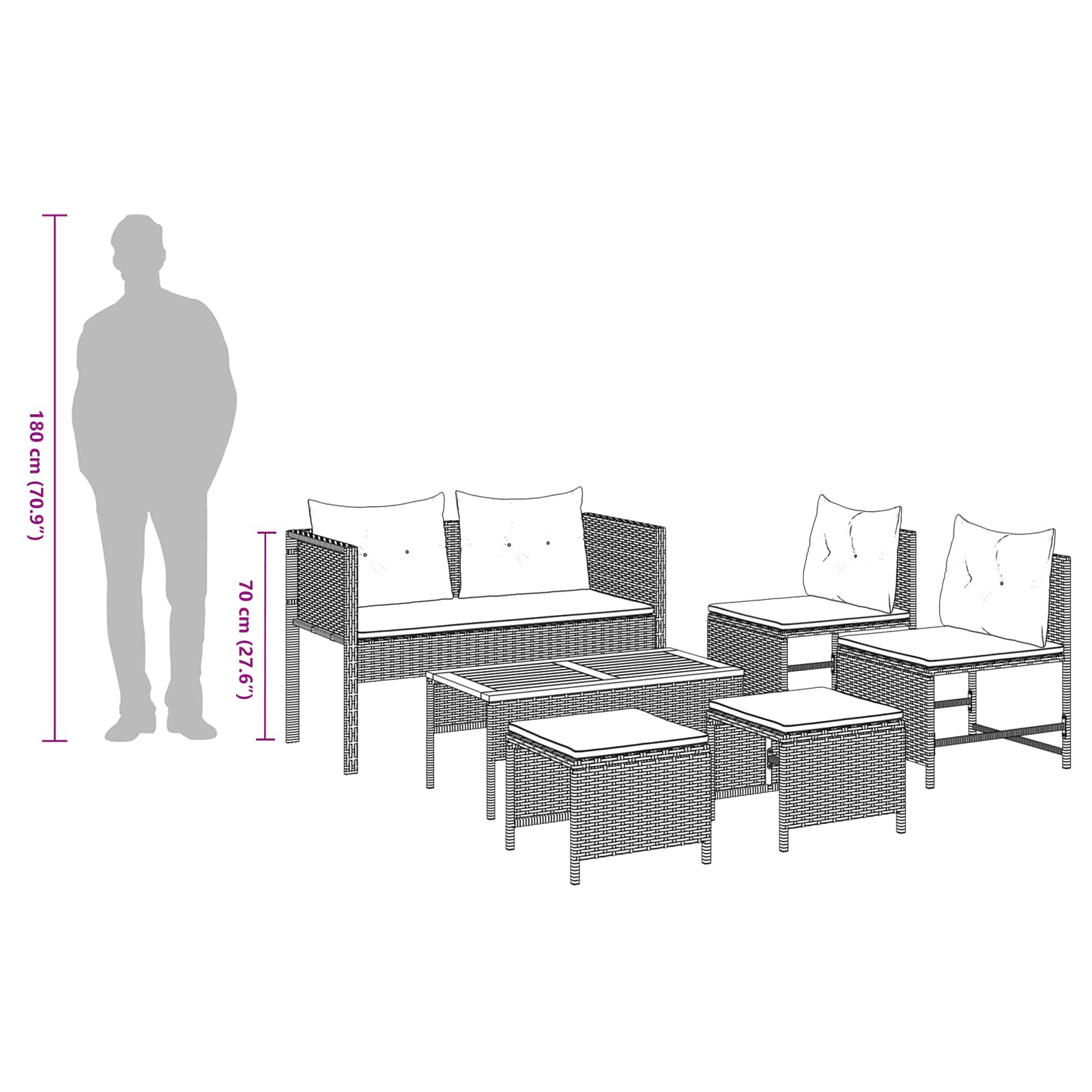 Set Divano da Giardino 6 pz-Sofa da Giardino-Divanetto da esterno Grigio e Blu Navy polyrattan