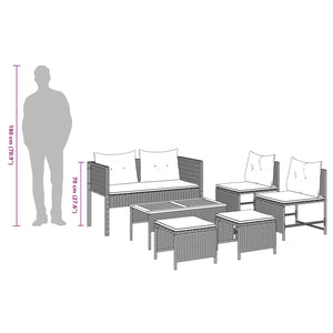 Set Divano da Giardino 6 pz-Sofa da Giardino-Divanetto da esterno Grigio e Blu Navy polyrattan