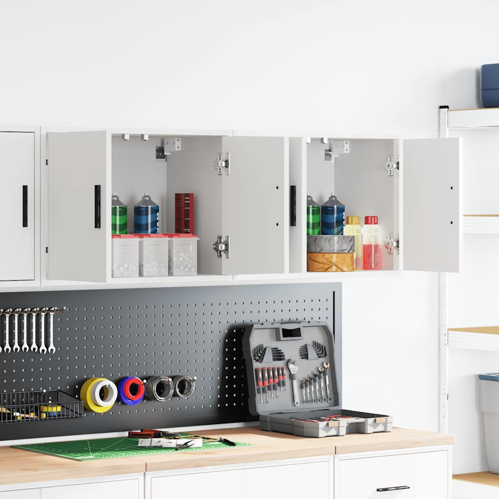 Pensili per Garage 2 pz Bianco in Legno Multistrato 860644