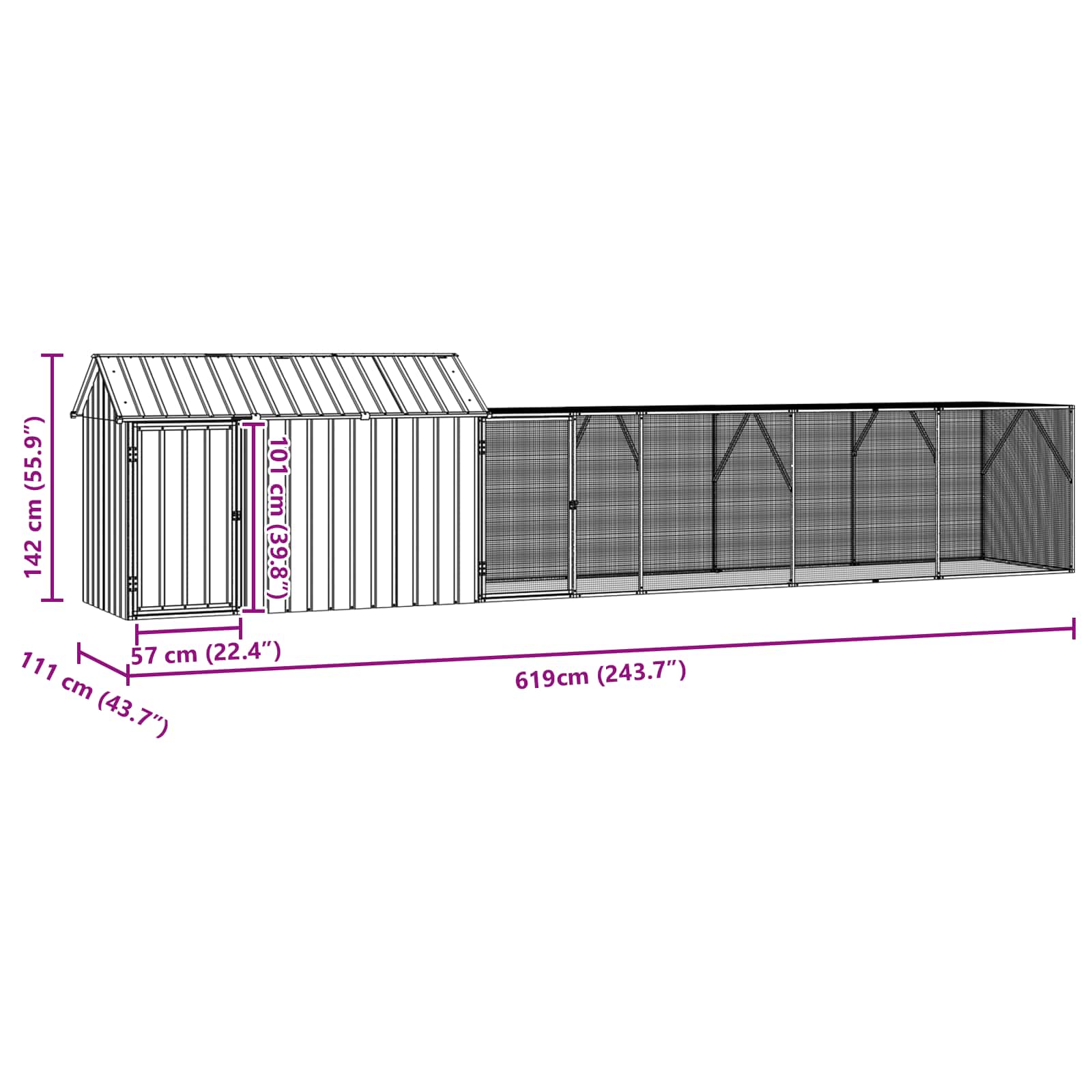 Gabbia per uccelli Antracite 619 x 111 x 142 cm Acciaio zincato 3325149