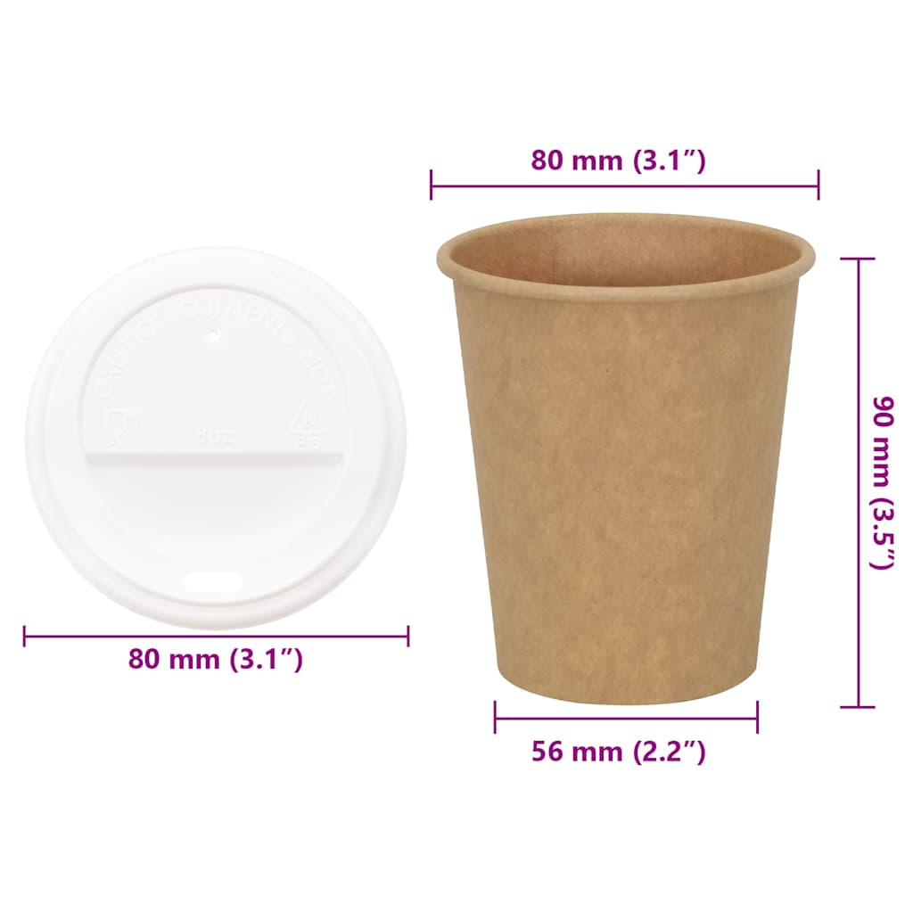 Tazze da CaffÃ¨ in Carta con Coperchi 1000 pz 8oz 200 ml