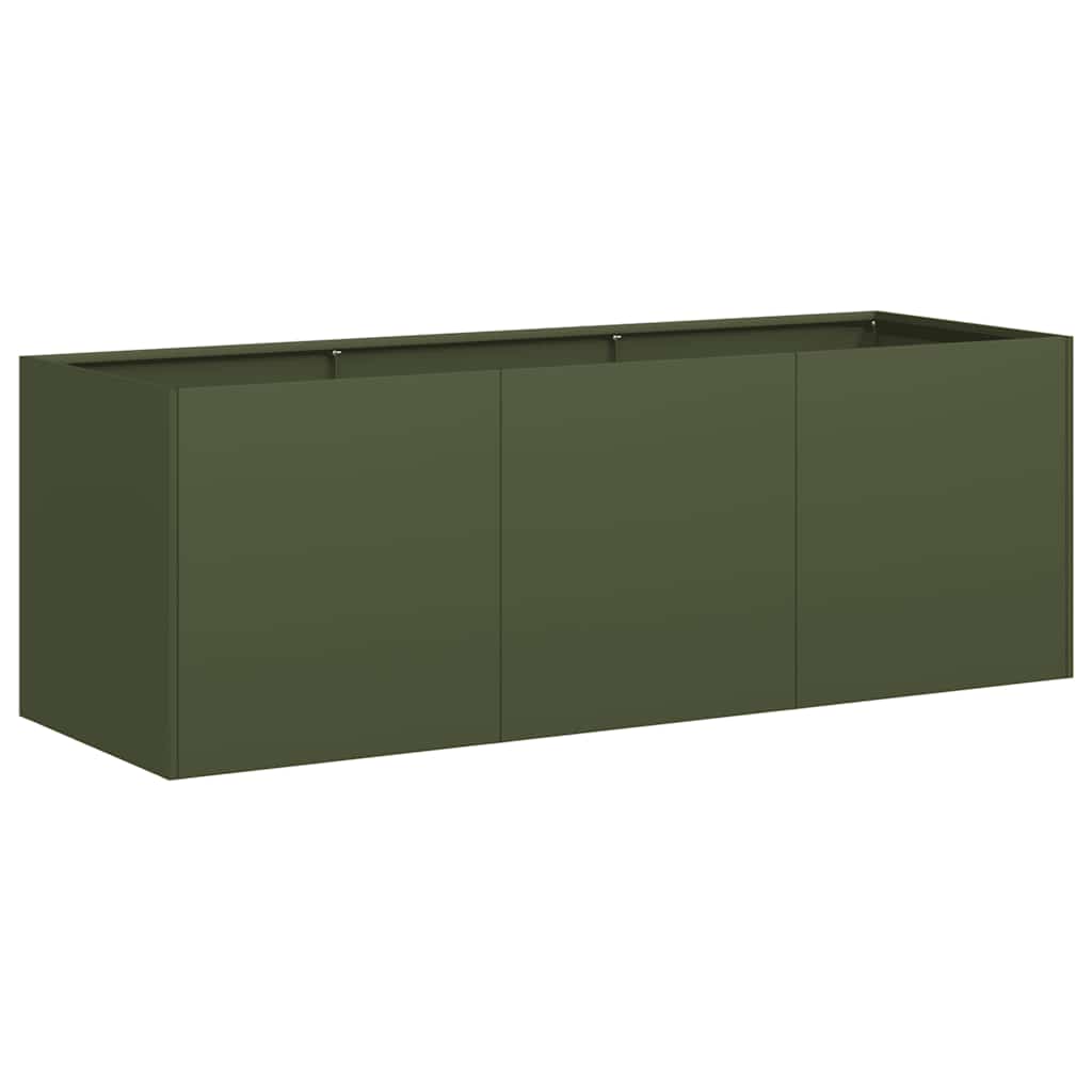 Fioriera-Vaso-Contenitore per Piante Verde Oliva 120x40x40 cm in Acciaio Laminato a Freddo