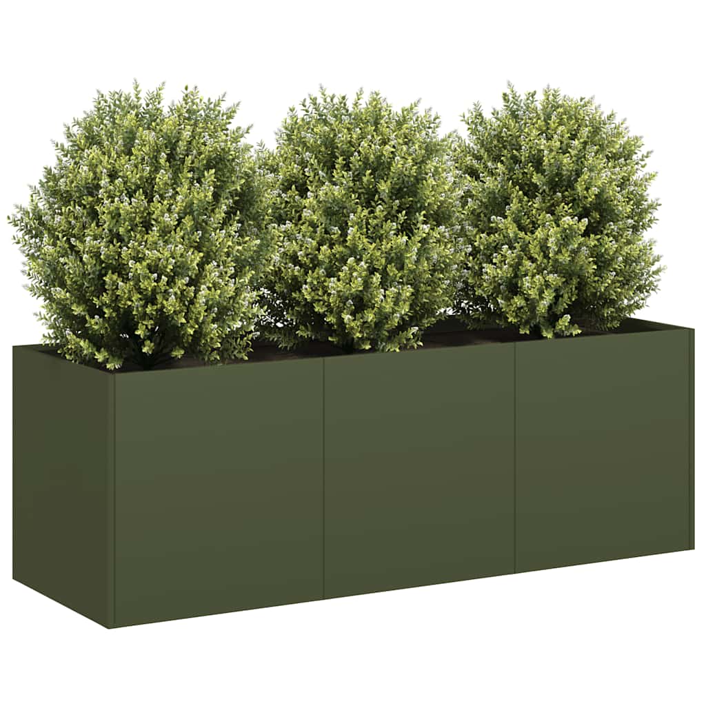 Fioriera-Vaso-Contenitore per Piante Verde Oliva 120x40x40 cm in Acciaio Laminato a Freddo