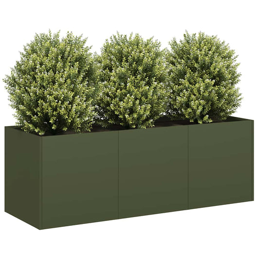Fioriera-Vaso-Contenitore per Piante Verde Oliva 120x40x40 cm in Acciaio Laminato a Freddo