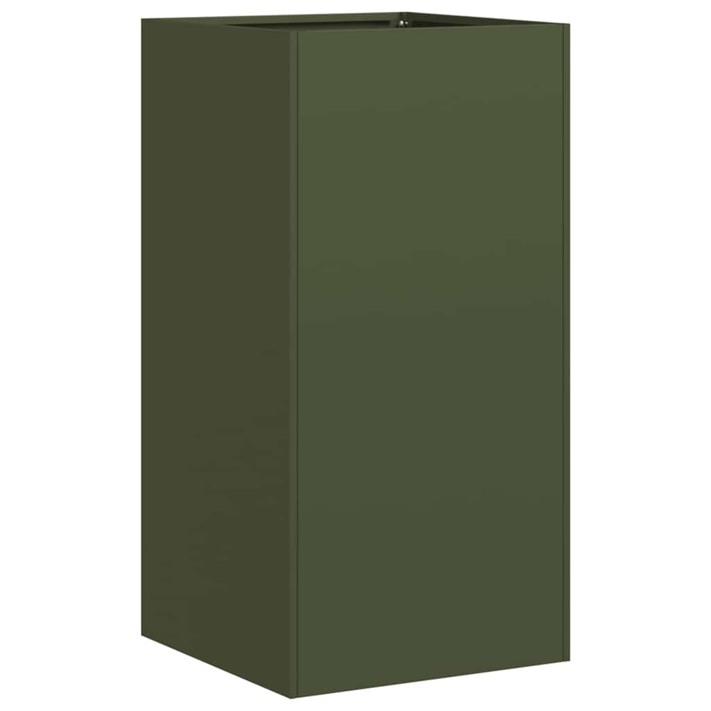 Fioriera-Vaso-Contenitore per Piante Verde Oliva 40x40x80 cm in Acciaio Laminato a Freddo