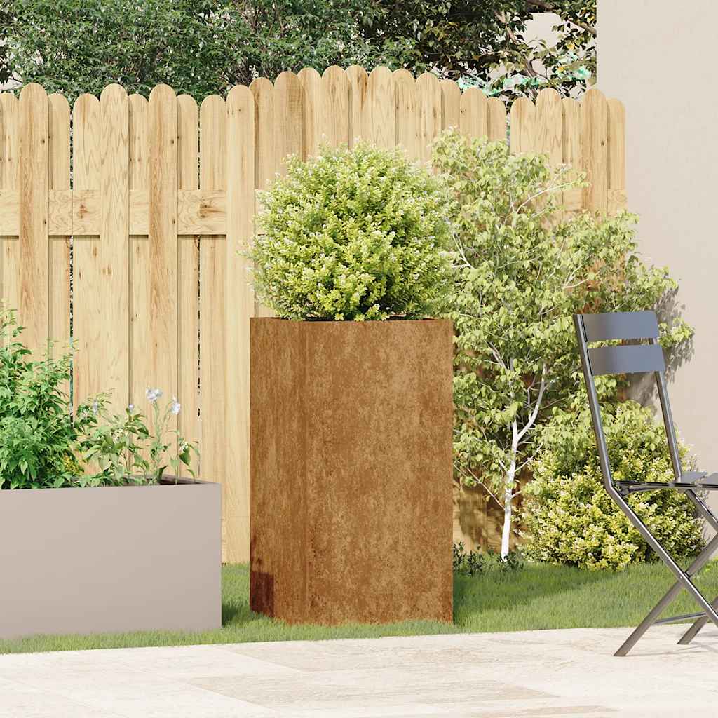 Fioriera-Vaso-Contenitore per Piante Arrugginita 40x40x80 cm in Acciaio Corten
