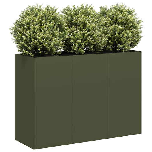 Fioriera-Vaso-Contenitore per Piante Verde Oliva 120x40x80 cm in Acciaio Laminato a Freddo
