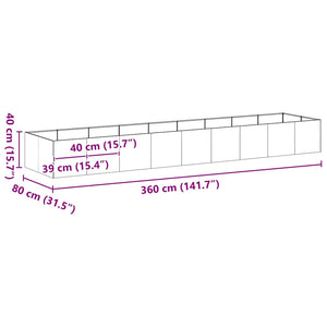 Fioriera-Vaso-Contenitore per Piante Bianca 360x80x40 cm in Acciaio