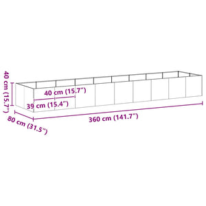 Fioriera-Vaso-Contenitore per Piante Antracite 360x80x40 cm in Acciaio