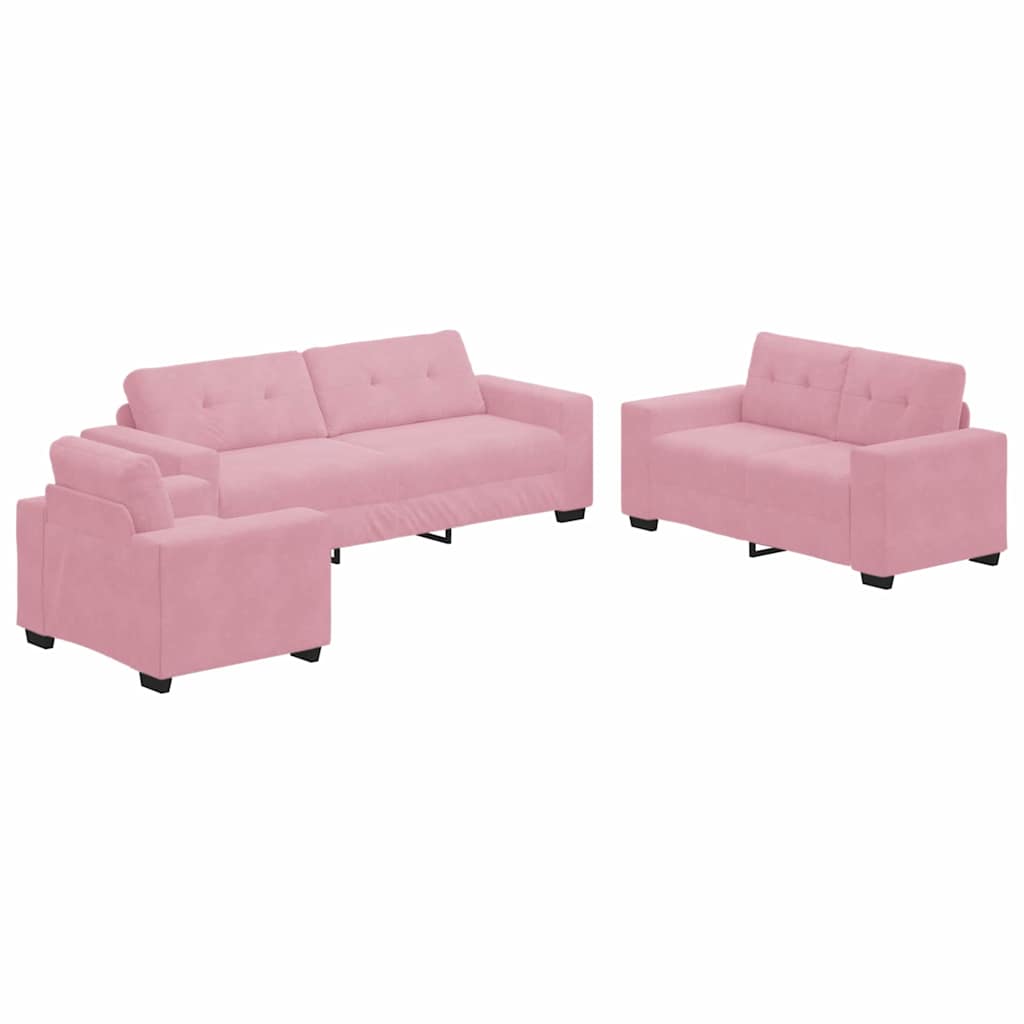 vidaXL Set di divani con cuscino 3 pcs Rosa 221 x 78 x 80 cm Velluto