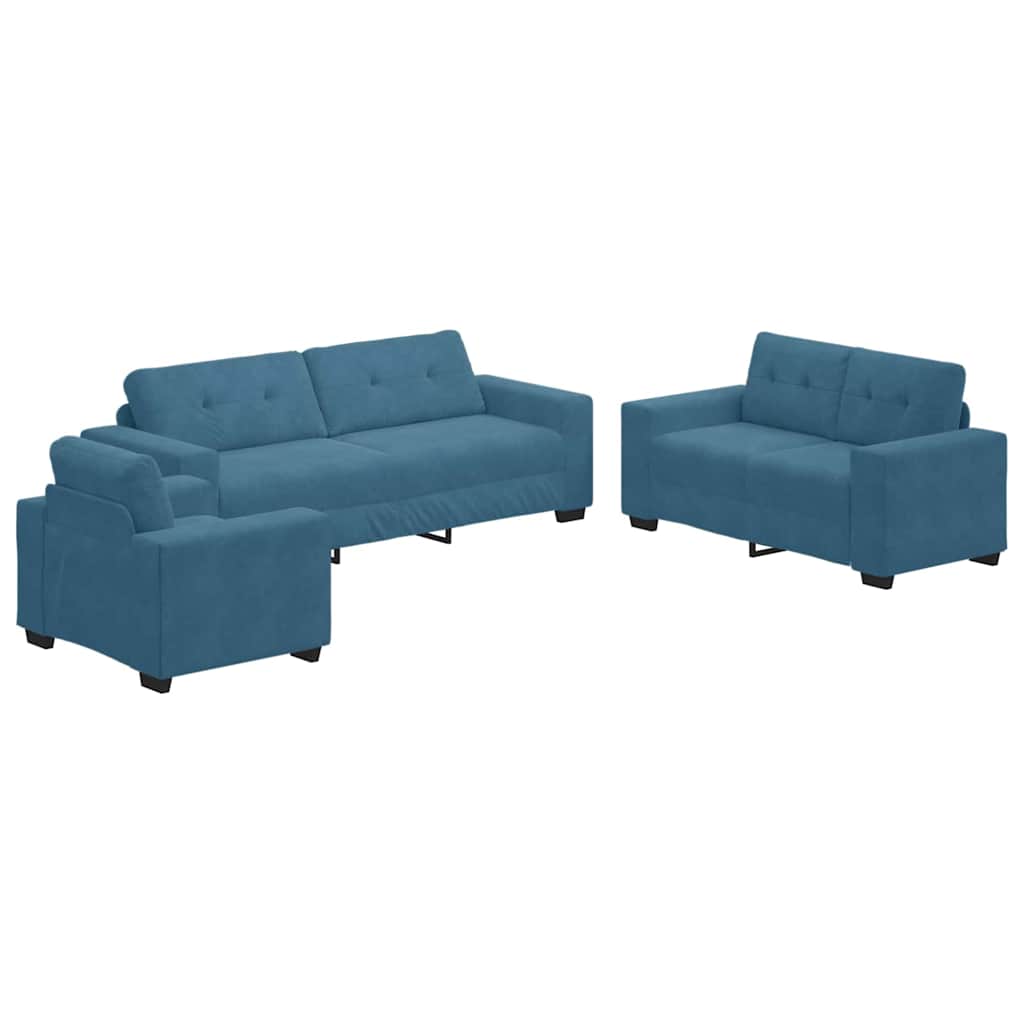 Set di divani con cuscino 3 pcs Blu 221 x 78 x 80 cm Velluto 3324648