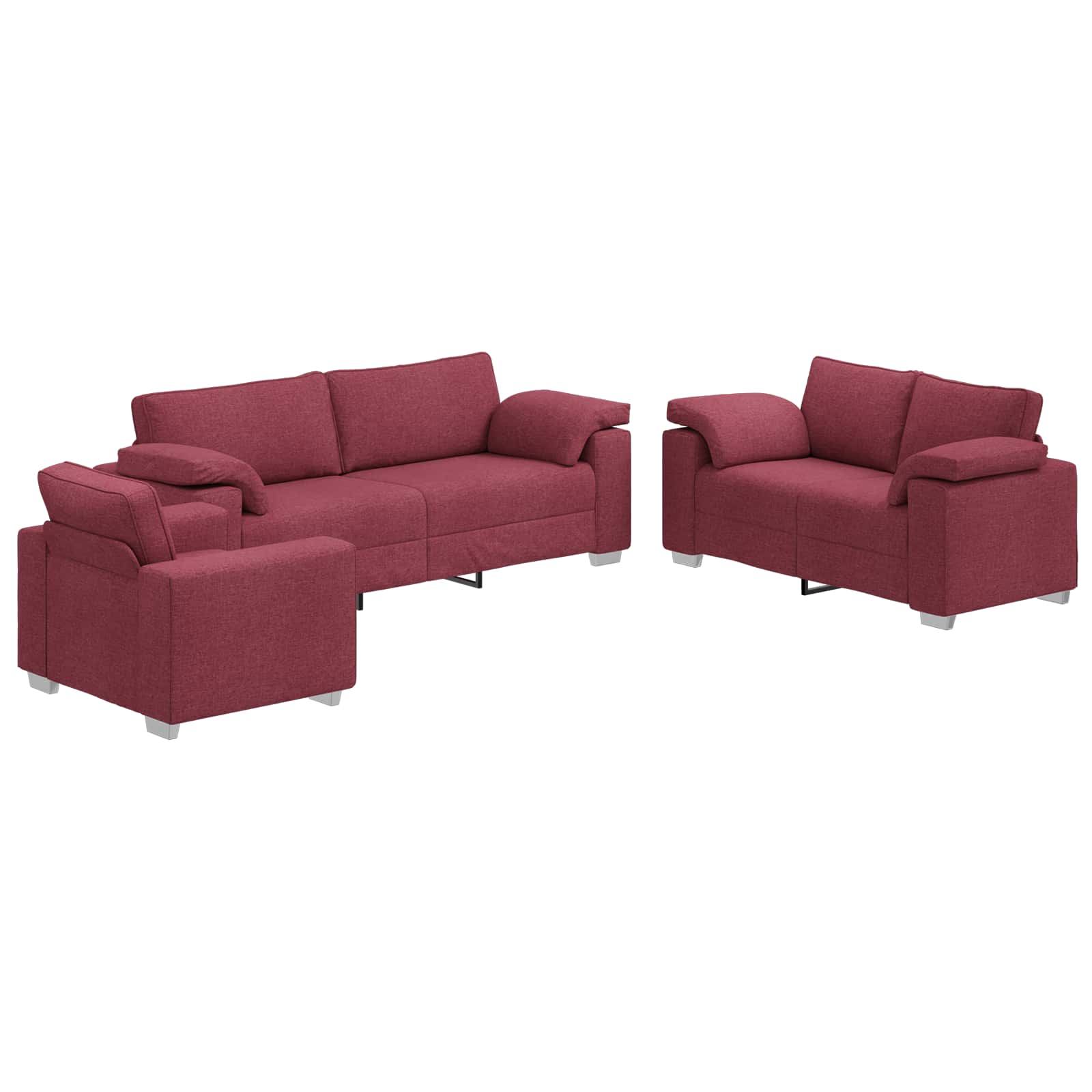 Divano 3 pcs Rosso Vento Tessuto misto lino 3324661