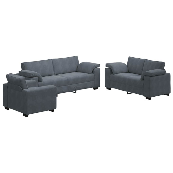 vidaXL Set di Divani 3 pz con Cuscini Grigio Scuro in Velluto