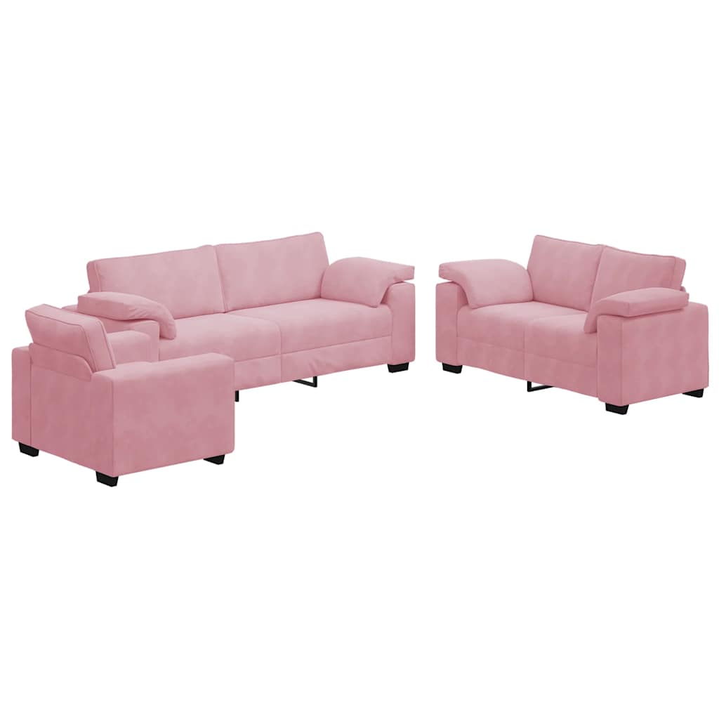 Set di Divani 3 pz con Cuscini rosa in Velluto 3324670
