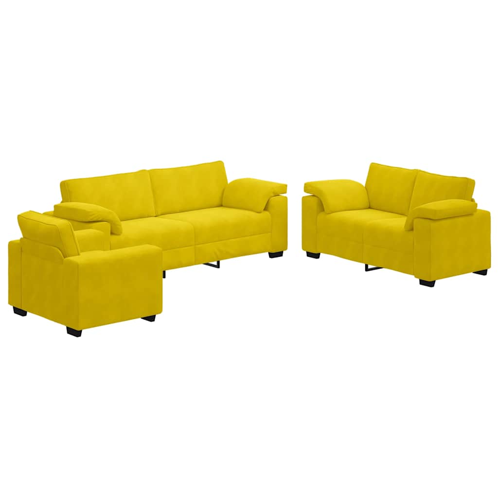 Set di Divani 3 pz con Cuscini giallo in Velluto 3324673
