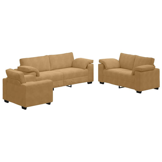 vidaXL Set di Divani 3 pz con Cuscini Marrone in Velluto