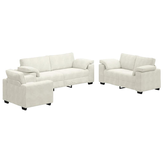 Set di Divani 3 pz con Cuscini Crema in Velluto 3324675