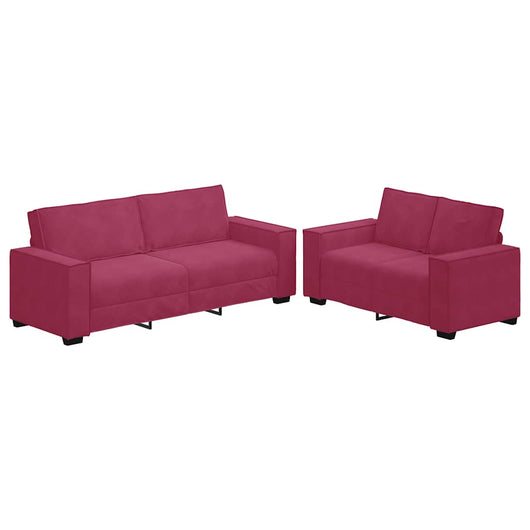 Set di Divani 2 pz con Cuscini Rosso Vino in Velluto 3324704