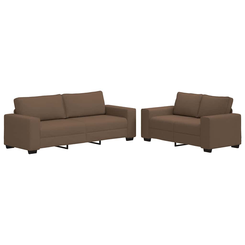 Set di Divani 2 pz con Cuscini Marrone in Tessuto