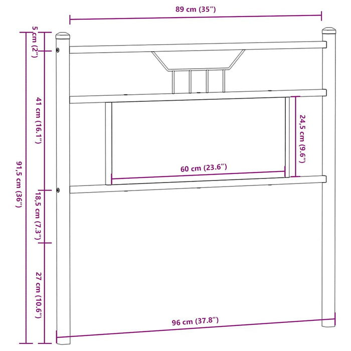 Testiera Rovere Fumo 90 cm in Legno Multistrato e Acciaio 4106771