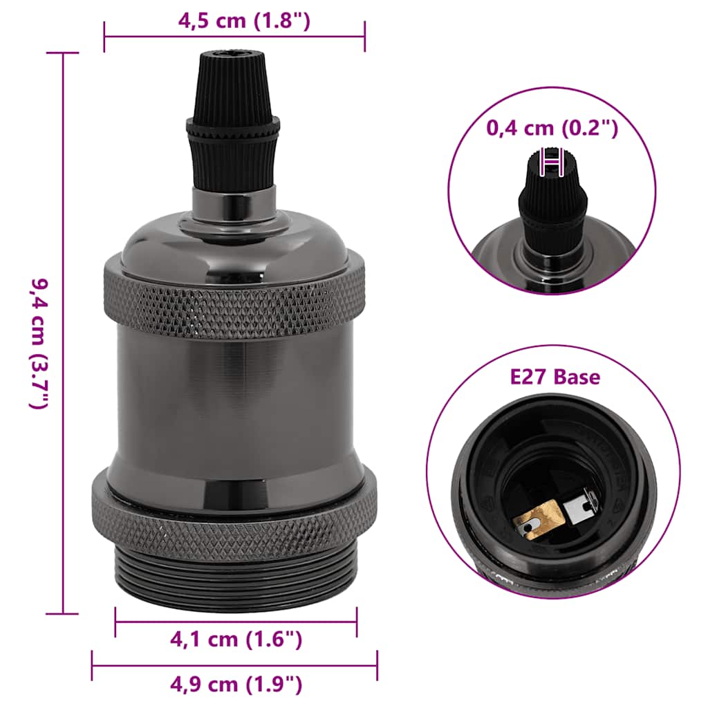 Portalampade 2 pz Nero Lucido E27 4106528