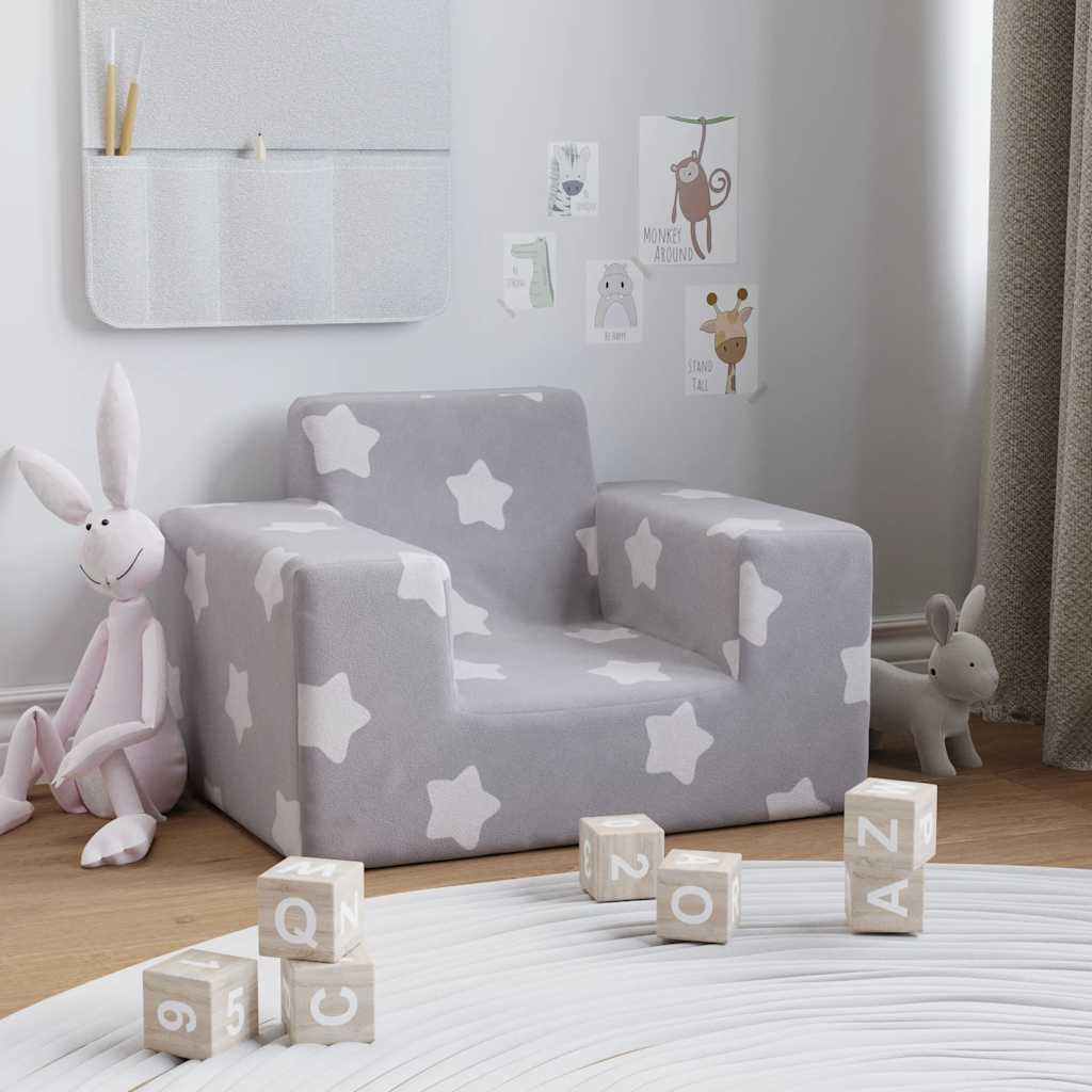 Divano per Bambini Grigio Chiaro con Stelle in Morbido Peluche