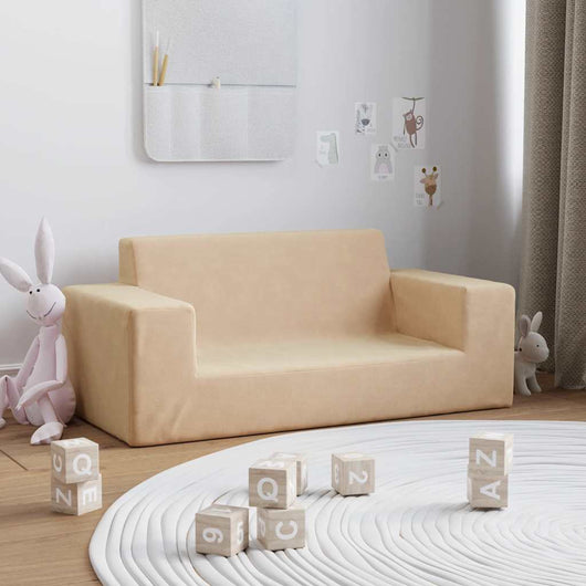 vidaXL Divano per Bambini a 2 Posti Crema in Morbido Peluche