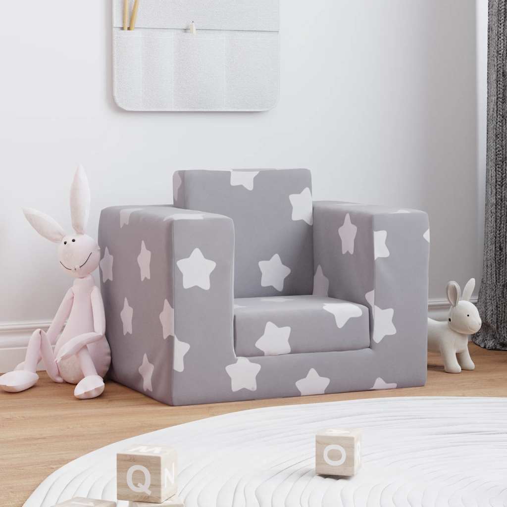 Divano Letto Bambini Grigio Chiaro con Stelle Morbido Peluche