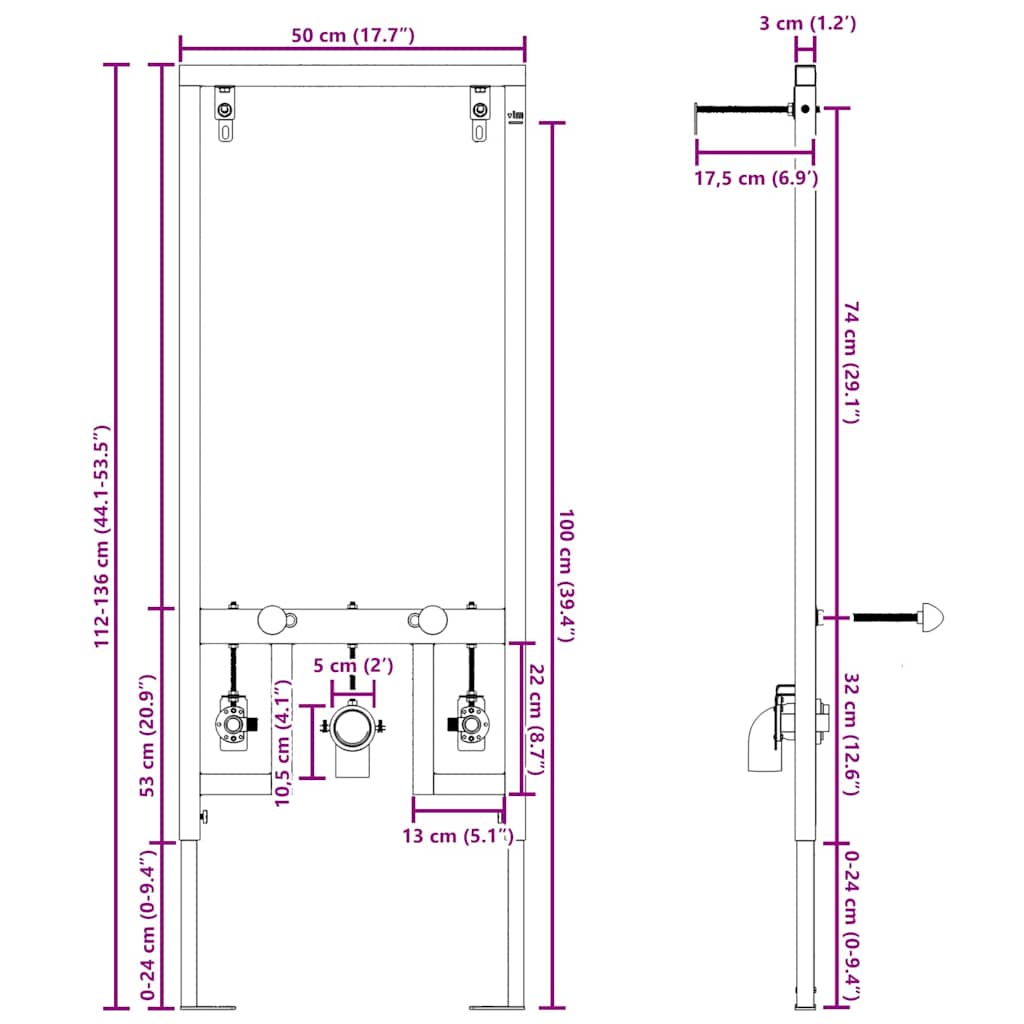 Supporto da parete per bagno Blu 50 x 17.5 x 136 cm Acciaio 4106573