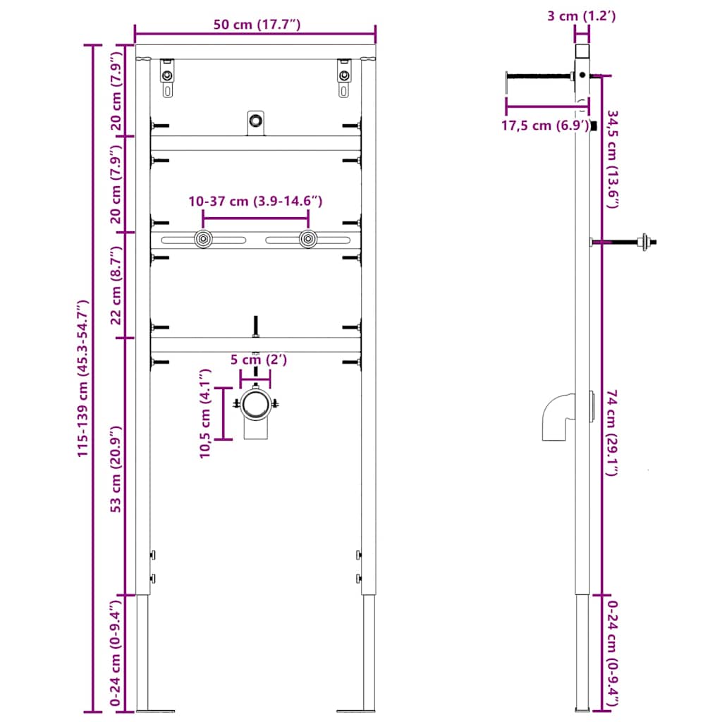 Supporto da parete per bagno Blu 50 x 17.5 x 136 cm Acciaio 4106574