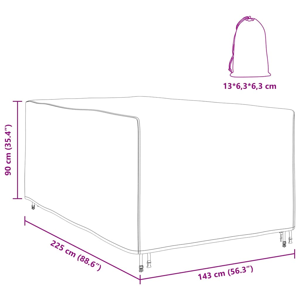 vidaXL Copertura per mobili da esterno Nero 143 x 225 x 90 cm 600D