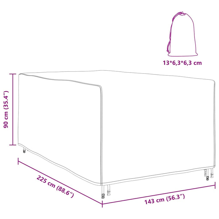 vidaXL Copertura per mobili da esterno Nero 143 x 225 x 90 cm 600D