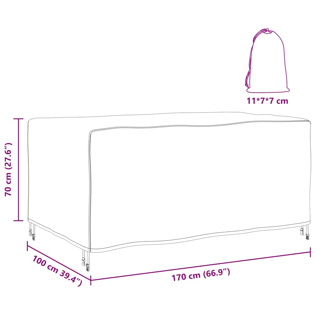 vidaXL Copertura per mobili da esterno Nero 170 x 100 x 70 cm 210D