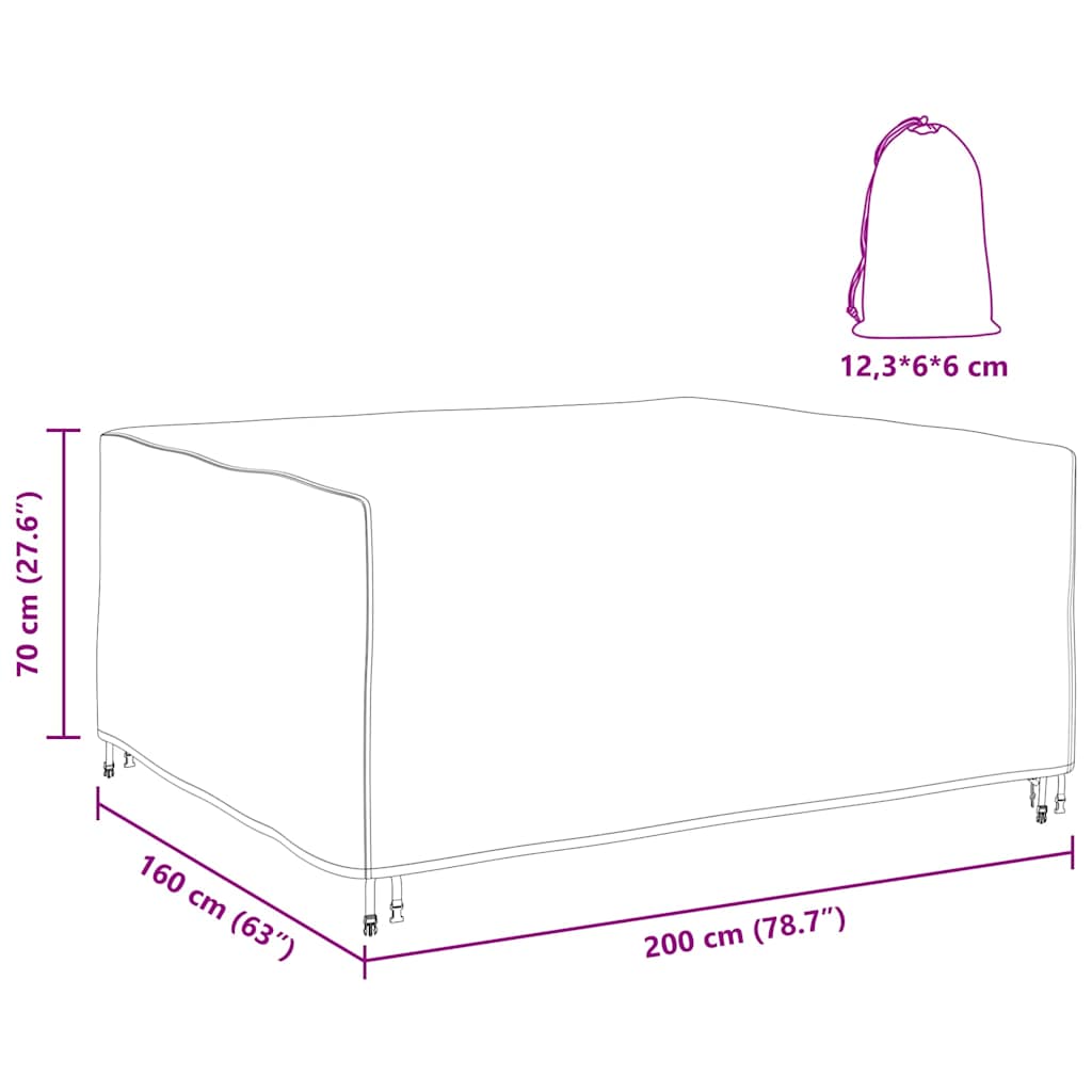 vidaXL Copertura per mobili da esterno Nero 200 x 160 x 70 cm 210D