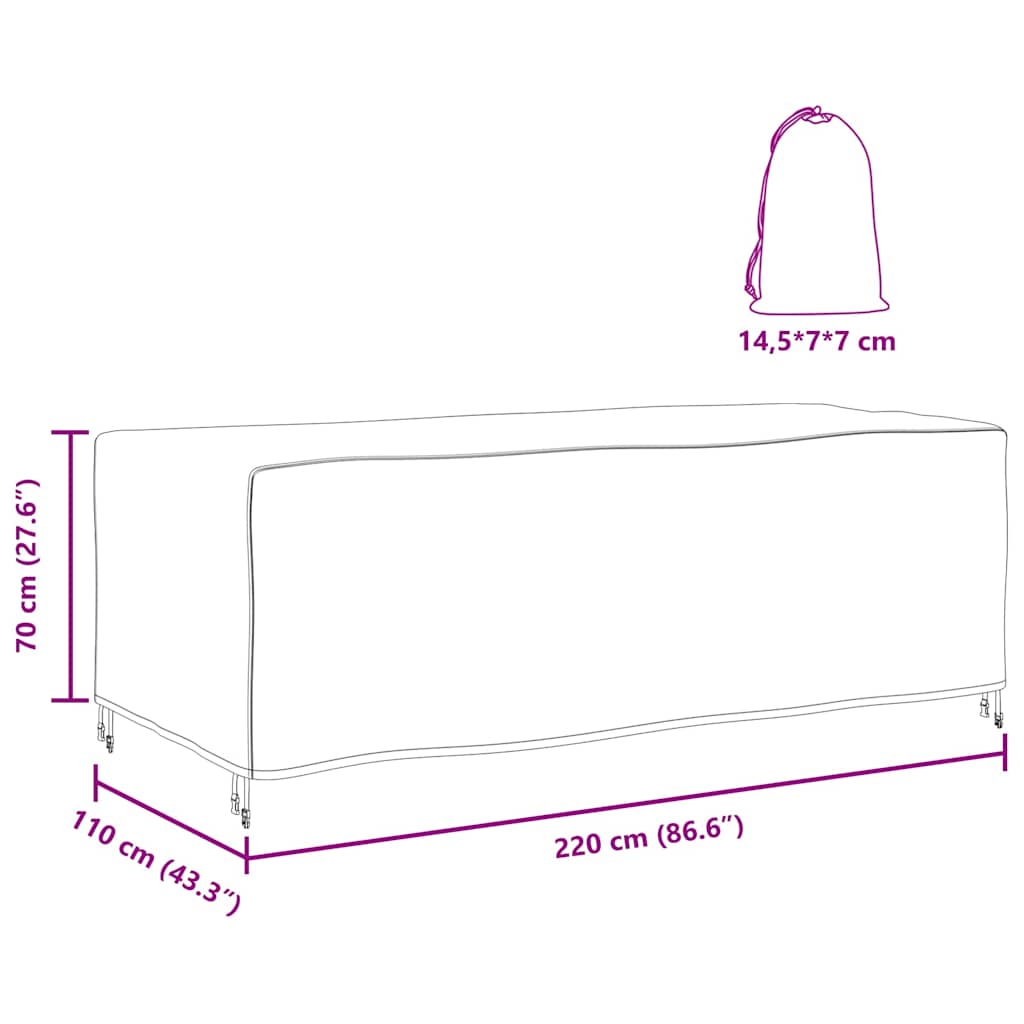 vidaXL Copertura per mobili da esterno Nero 220 x 110 x 70 cm 210D