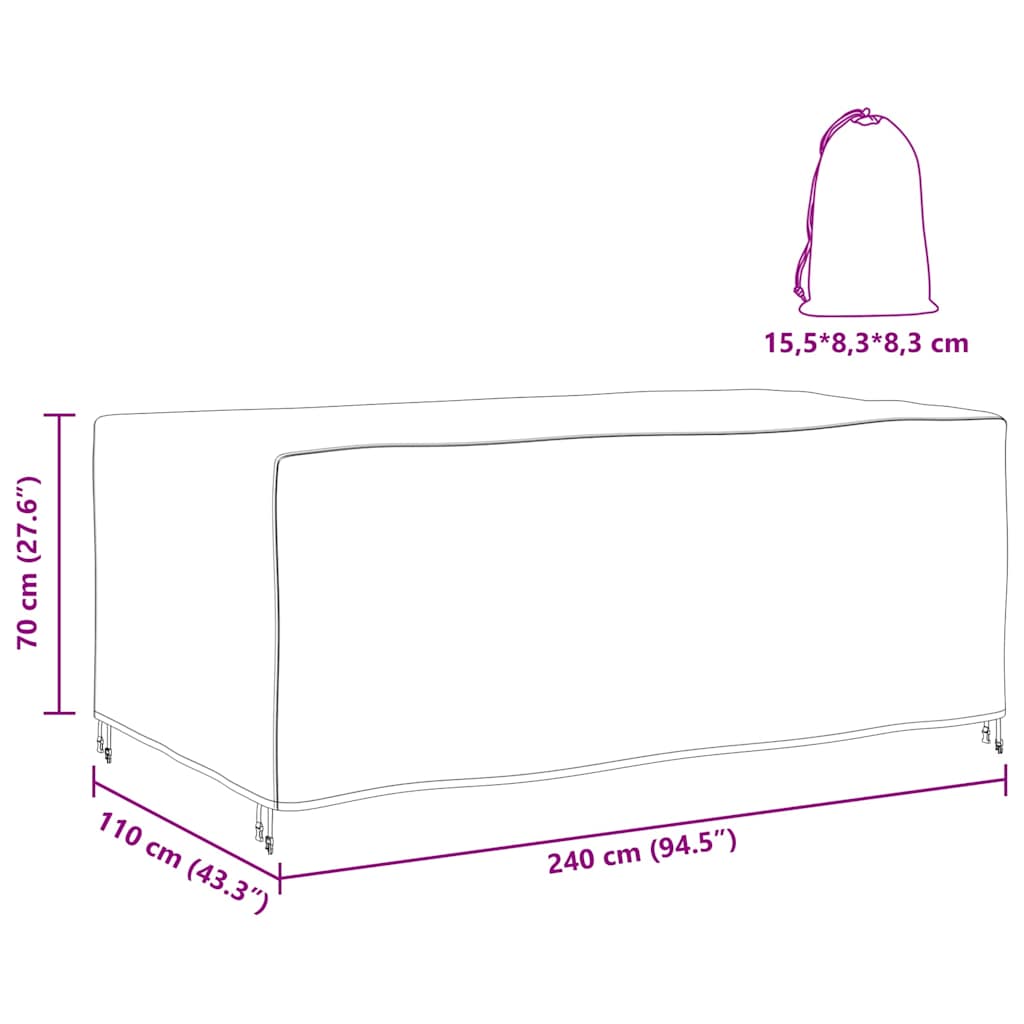 vidaXL Copertura per mobili da esterno Nero 240 x 110 x 70 cm 600D
