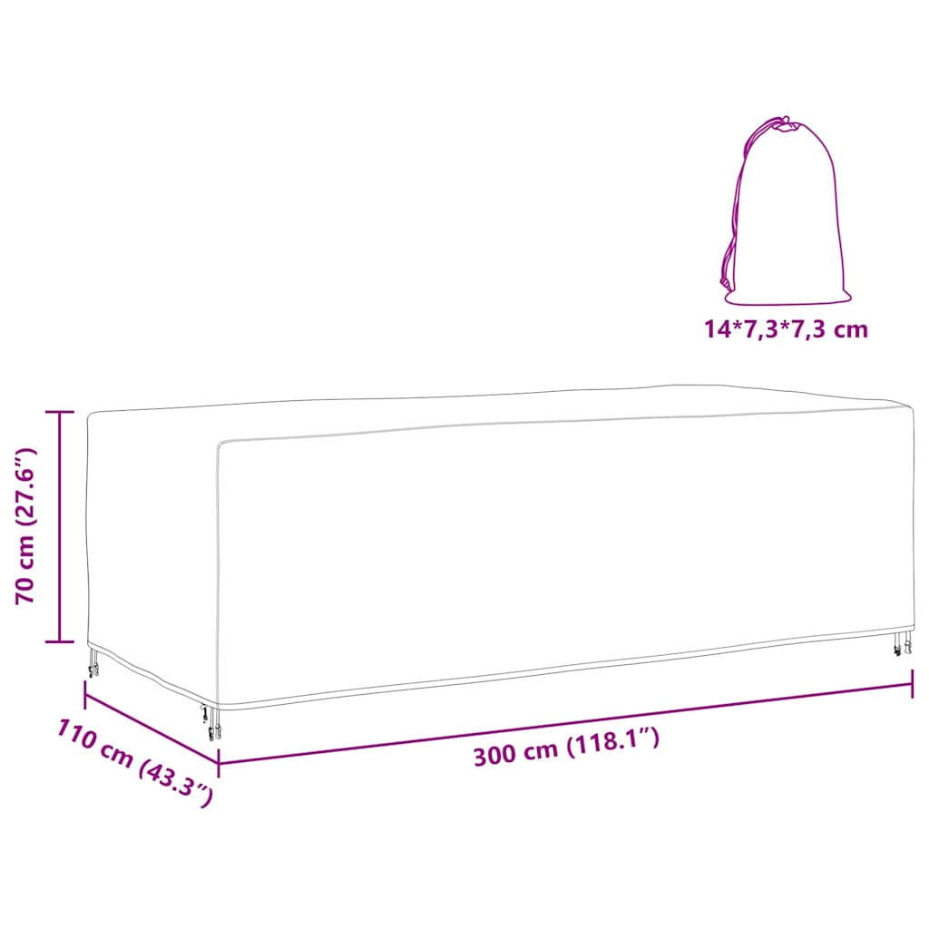 vidaXL Copertura per mobili da esterno Nero 300 x 110 x 70 cm 600D