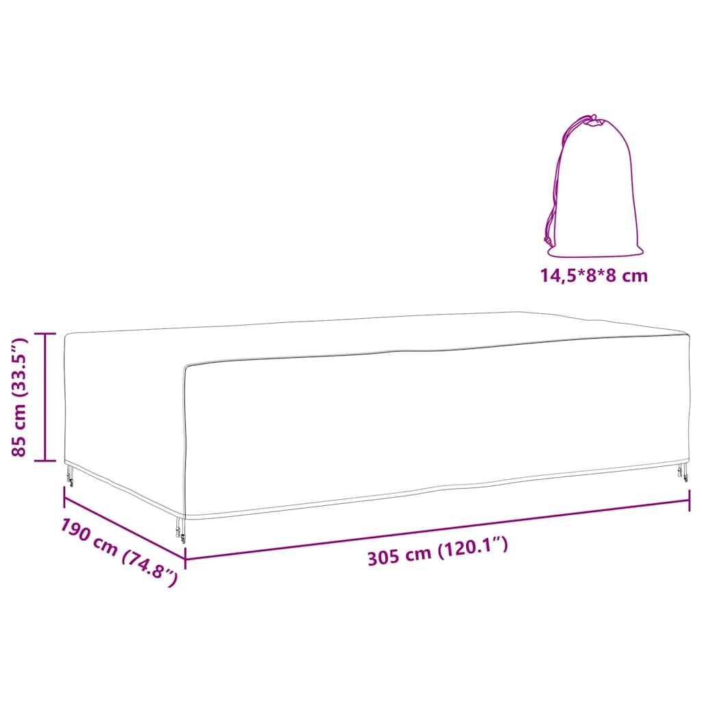 vidaXL Copertura per mobili da esterno Nero 305 x 190 x 85 cm 600D