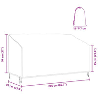vidaXL Copertura per panchina da giardino 205 x 85 x 65 / 94 cm