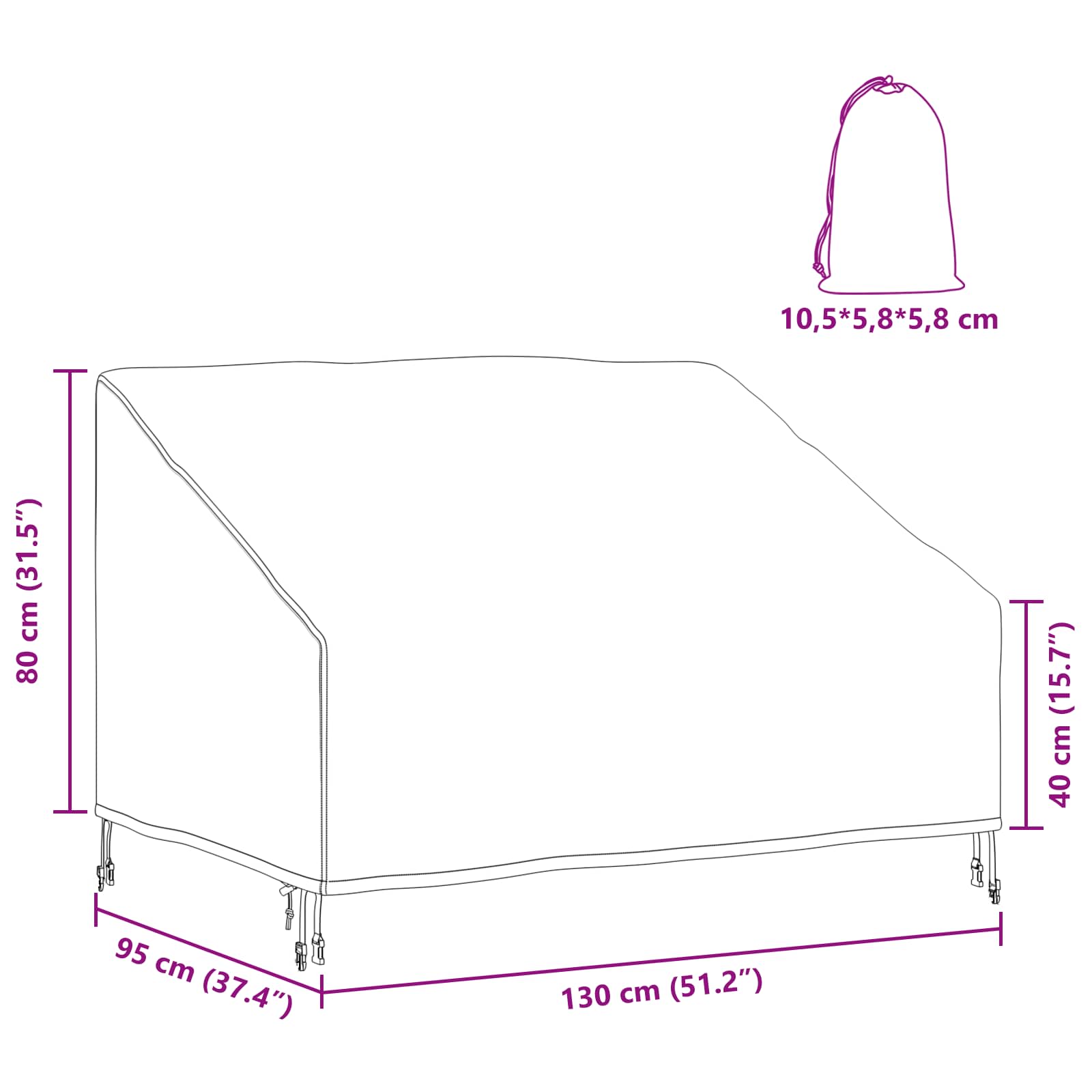Copertura per panchina da giardino 130 x 95 x 40 / 80 cm 4105962